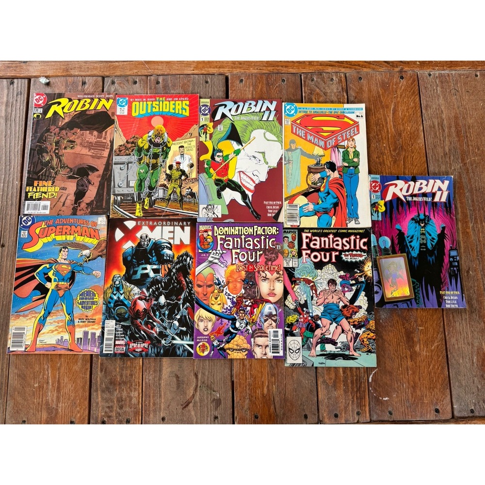 Lot Of 9 Vintage Comic Books Fantastic 4 Robin Superman X-men Outsiders